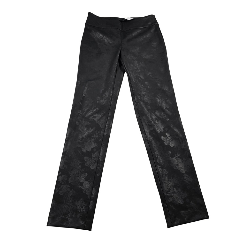 Up! Flora Pants Women 4 Black New Floral Tonal Stretch Pull On Trousers 67926UP